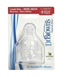  Набор силиконовых сосок Dr Brown's для бутылочек с широким горлышком от 0 месяцев, 2 шт.,  1-ый уровень