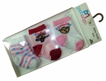  Носочки  в упаковке розовые"обезьянки" ассорти, 0-1 мес., 3 шт., Pera Maya, Турция