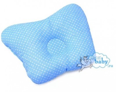Ортопедическая подушка-бабочка для новорожденного,  голубые горошки, 0-6 мес. 