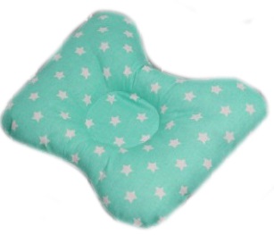 Ортопедическая подушка-бабочка  для новорожденного, звезды на мятном, 0-6 мес.