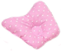Ортопедическая подушка-бабочка для новорожденного, розовая белые сердечки, 0-6 мес.