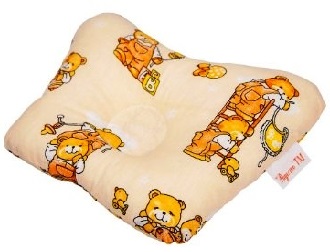 Ортопедическая подушка-бабочка для новорожденного, мишка на бежевом, 0-6 мес.