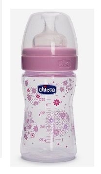 Бутылочка Chicco Well-Being Girl с силиконовой соской 150 мл , розовая,  0 мес+